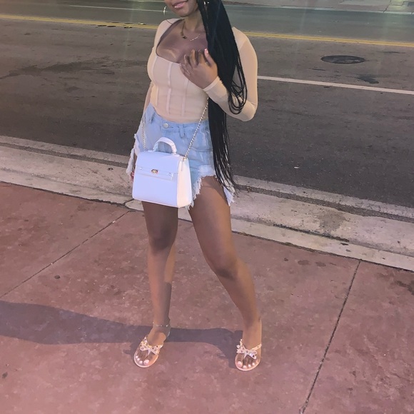 PLT Light Blue Wash Extreme Thigh Rip Denim Shorts - Picture 7 of 11